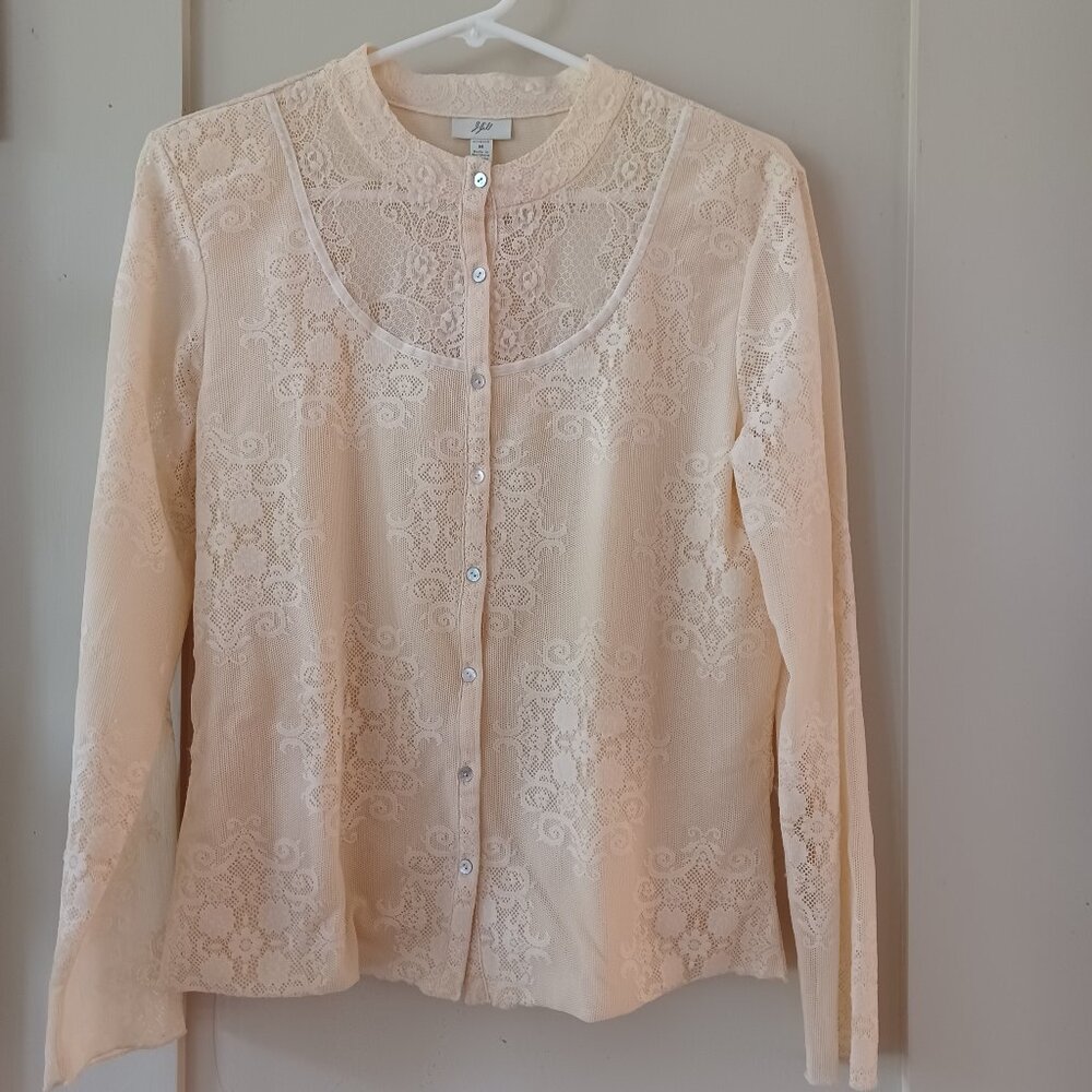J. Jill Vintage Look Victorian Lace Top, Button Front, Cream, Size M
